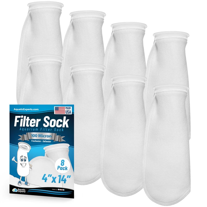 Aquatic Experts 4 inch Ring 100 Micron Felt Filter Sock - Filter Socks for Saltwater Aquarium, Sump Filter Sock, Freshwater Aquarium Socks, Reef Filter Sock (4"x14", 8 Pack) - Image 1